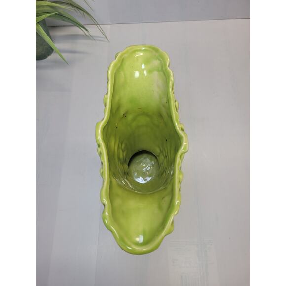 Vintage Lime Green Floral & Leaf Vase Art Pottery - Picture 4 of 5